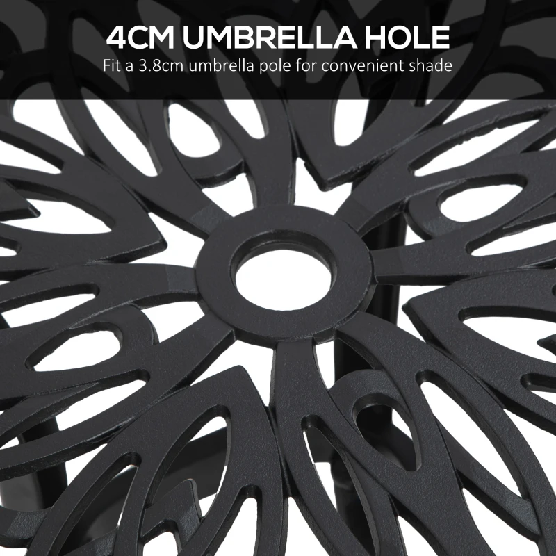 Best Cast Aluminium Bistro Table, Outdoor Square Side Table with Umbrella Hole, Garden Table for Balcony, Black - Image 4