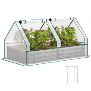 Best Metal Planter Box with Cover, Raised Garden Bed with Greenhouse, for Herbs and Vegetables, White and Dark Grey
