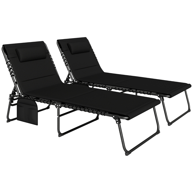 Best Folding Sun Loungers Set of 2, Recliner Garden Chairs with Quick Drying Pad Headrest Side Pocket, Garden Sun Loungers for Beach Pool, Black - Image 10