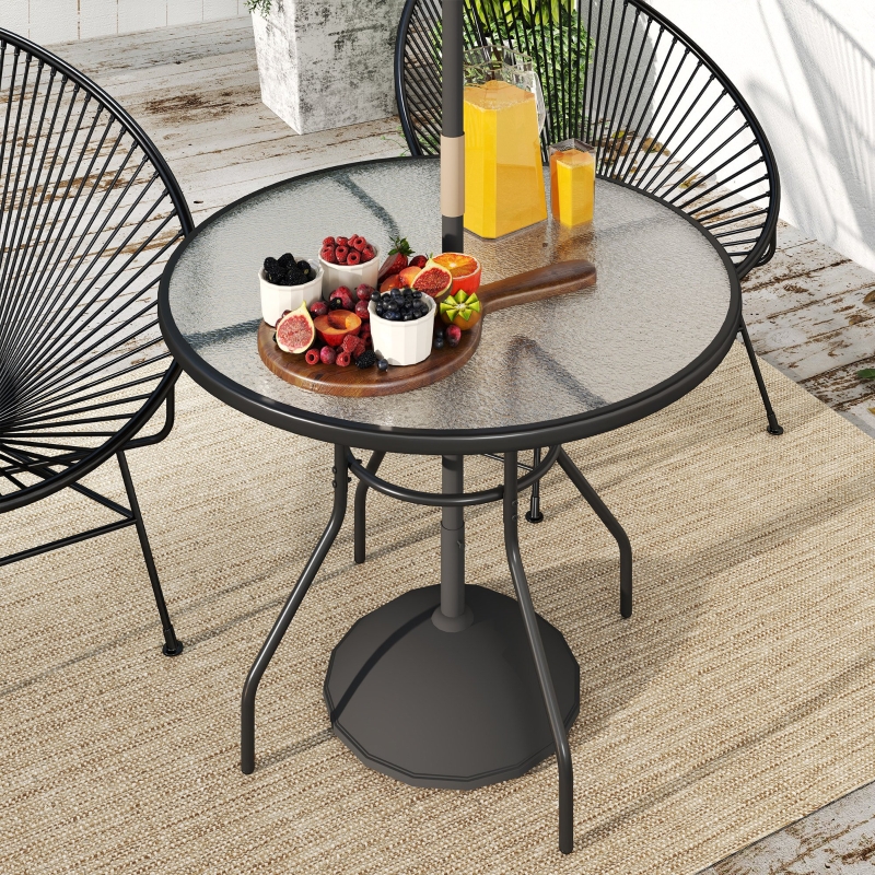 Best Glass-Top Garden Table, with Parasol Hole - Black - Image 9