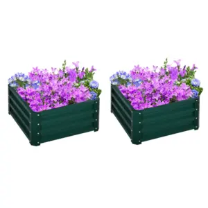 Best Set of Two 60 x 60cm Steel Planter Boxes - Green