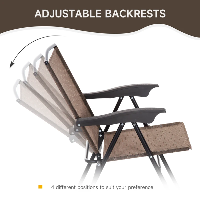 Best 3 Piece Outdoor Bistro Set, Patio Conversation Furniture Set with 2 Folding Backrest Adjustable Armchairs and Glass Top Coffee Table, Brown - Image 4