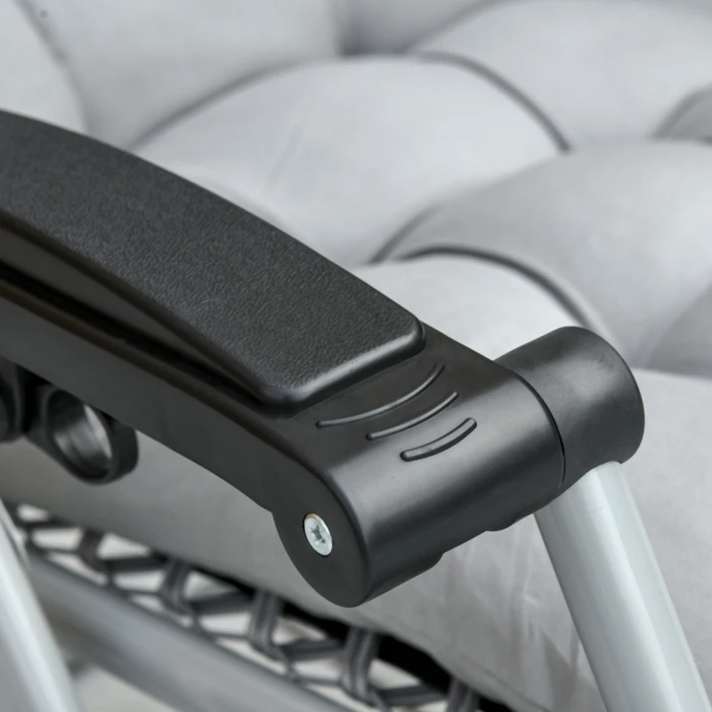 Best 2pc Reclining Zero Gravity Sun Loungers ,Folding Chaise Lounge Chair with Cushions, Light Grey - Image 8