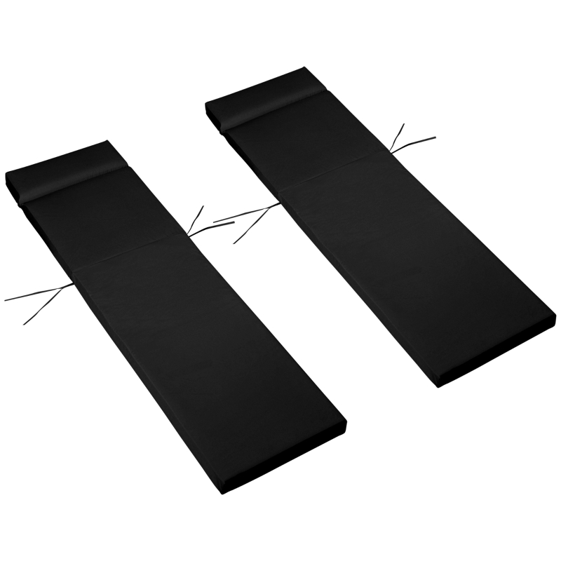 Best Set of 2 Sun Lounger Cushions, Replacement Cushions for Rattan Furniture with Ties, 196 x 55 cm, Black - Image 11