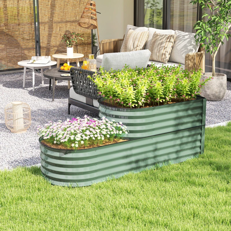 Best Two-Tier Galvanised Steel Garden Planter - Light Green - Image 2