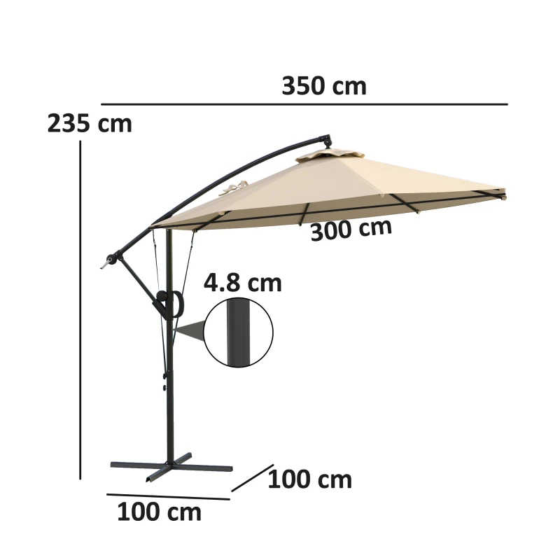 Best 3(m) Garden Cantilever Parasol with Cover and Wind Protection Strap, Round Overhanging Umbrella with Crank Handle and Tilt, Banana Patio Umbrella for Outdoor Sun Shade, UPF50+, Khaki - Image 3