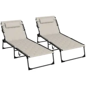 Best Set of Two Sun Loungers, with Five-Position Reclining Backs - Khaki