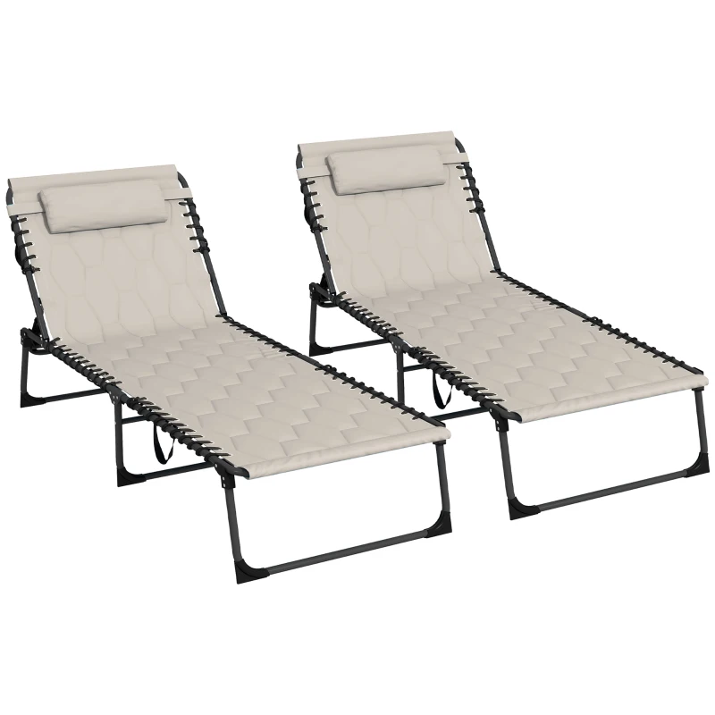 Best Set of Two Sun Loungers, with Five-Position Reclining Backs - Khaki