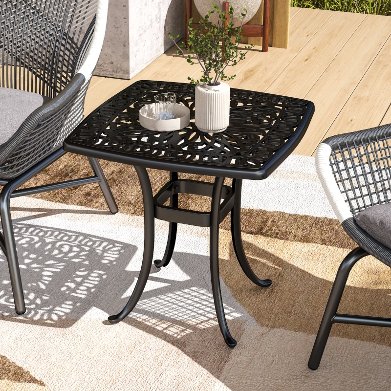 Best Outdoor Garden Table with 38mm Dia. Umbrella Hole, Cast Aluminium Patio End Table with Anti-slip Foot Pads for Garden, Patio, Balcony, 54 x 54cm, Black - Image 10