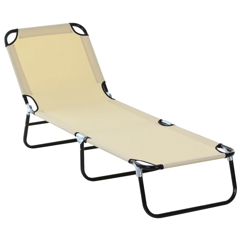 Best Foldable Sun Lounger with 5-Position Adjustable Backrest, Outdoor Portable Recliner Chaise Lounge Chair with Breathable Mesh Fabric, Beige