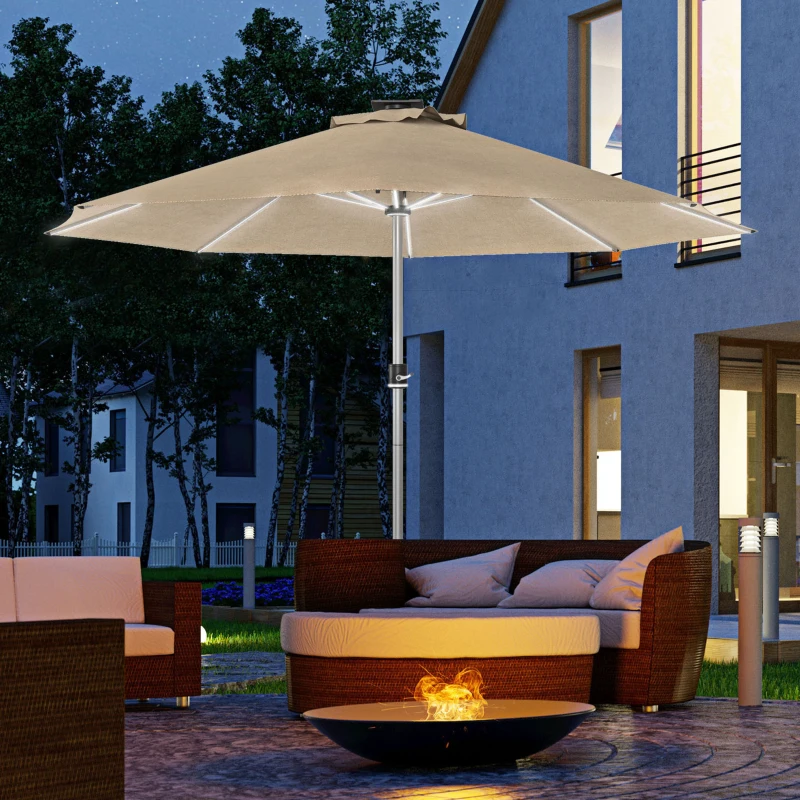 Best 3m Parasol, with Solar-Powered LED Lights - Khaki - Image 2