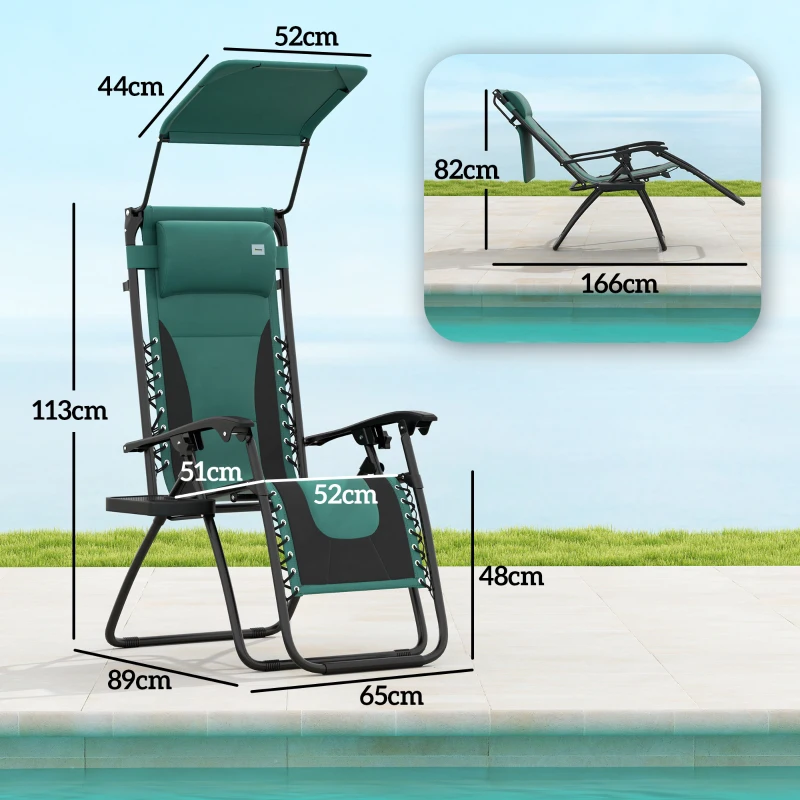 Best Zero Gravity Lounger Chair, Folding Reclining Patio Chair with Shade Cover, Padded Seat, Cup Holder, Soft Cushion and Headrest for Poolside, Camping, Green - Image 3