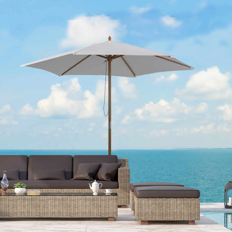 Best 2.5m Patio Umbrella, Wood Garden Parasol, Sun Shade with 6 Ribs and Top Vent for Outdoor, White - Image 10
