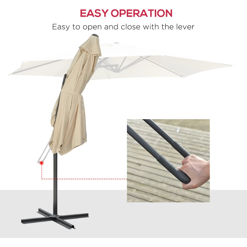 Best 3m Cantilever Parasol with Easy Lever, Patio Umbrella with Crank Handle, Cross Base and 6 Metal Ribs, Outdoor Sun Shades for Garden, White - Image 4