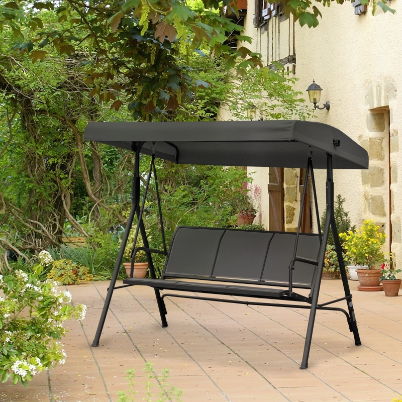 Best Three-Seater Garden Swing Chair, with Canopy - Black - Image 11