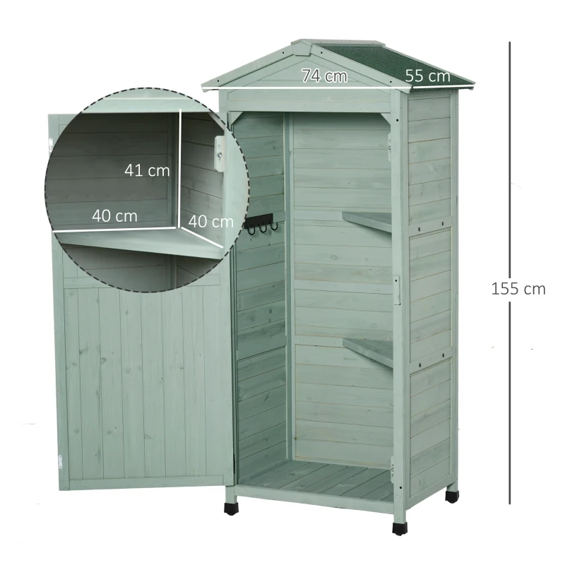 Best Wooden Garden Shed, Outdoor Storage Cabinet with 2 Shelves and Hooks, Locking Organiser Outdoor Narrow Tool House, 74x55x155cm, Green - Image 3