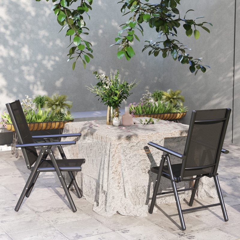 Best Set of 2 Folding Chair, Aluminium Frame Outdoor Camping Chairs with Breathable Mesh Back and Seat, Garden Chair Set with Armrests for Balcony, Black - Image 9