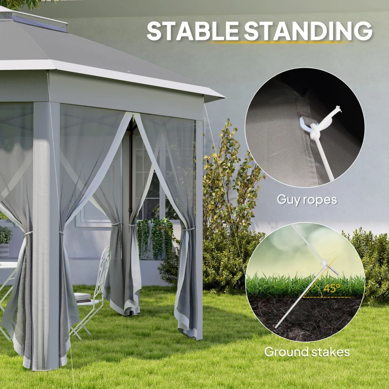 Best 3 x 4m Garden Gazebo Hexagon Pop Up Gazebo Party Tent Canopy Double Roof Instant Shelter with Netting and Carry Bag for Outdoor Patio, Dark Grey - Image 6