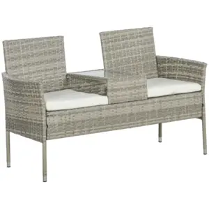 Best Two-Seat Rattan Chair, with Middle Table - Grey