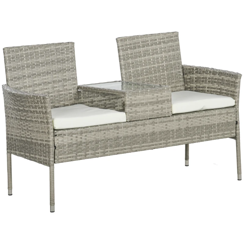 Best Two-Seat Rattan Chair, with Middle Table - Grey