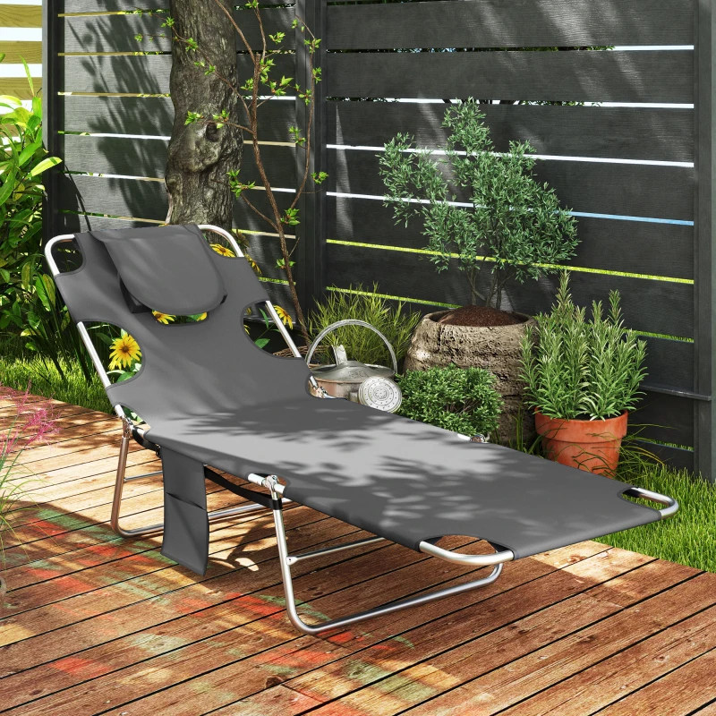 Best Reclining Face Hole Sun Lounger - Dark Grey - Image 2