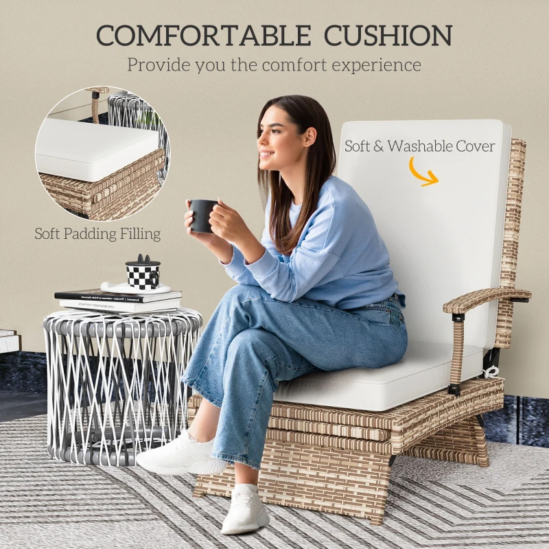 Best 80° Reclining Rattan Lounger - White/Brown - Image 6