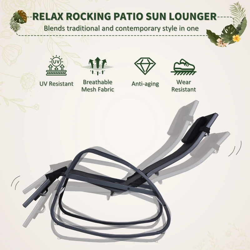 Best Garden Rocking Chair with 5-Level Adjustable Backrest, Rocking Sun Lounger with Removeable Headrest Pillow, Footrest, Armrest and Safety Stopper, Black - Image 4