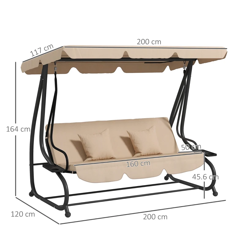 Best Three-Person garden Swing Chair, with Adjustable Canopy - Light Brown - Image 3