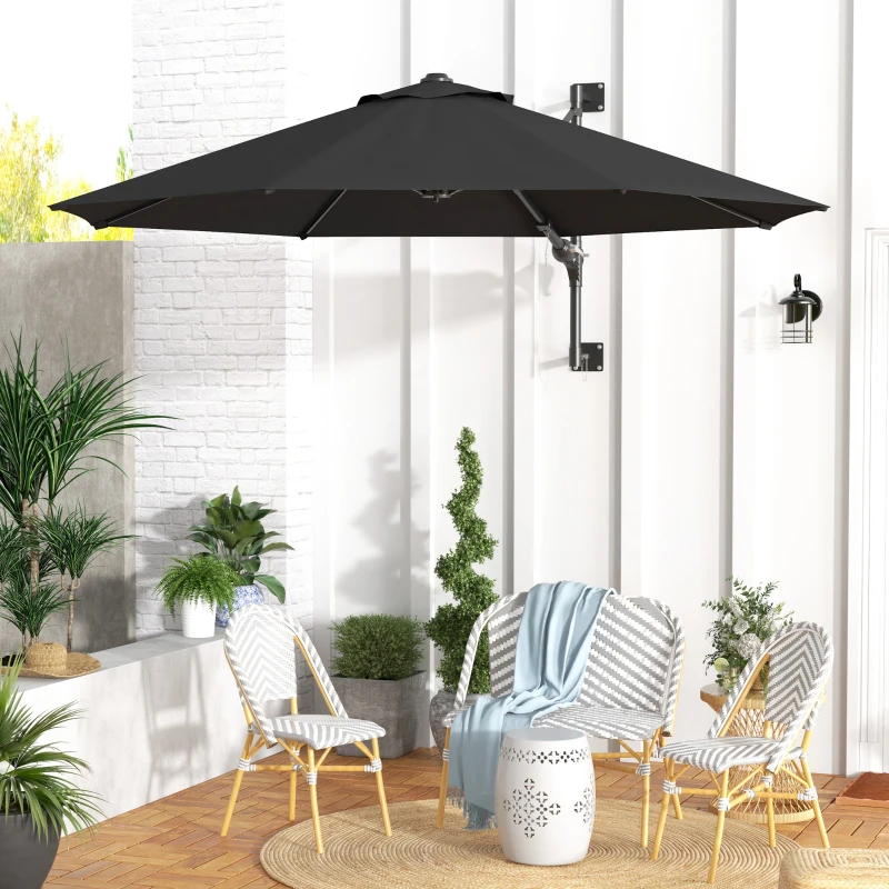 Best 3m Wall-Mounted Parasol Shade, with Handle - Grey - Image 2