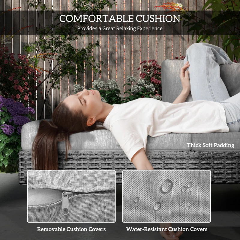 Best 5-Seater Rattan Wicker Sofa Set Furniture Patio Tea Table Set with Cushions, Light Grey - Image 5