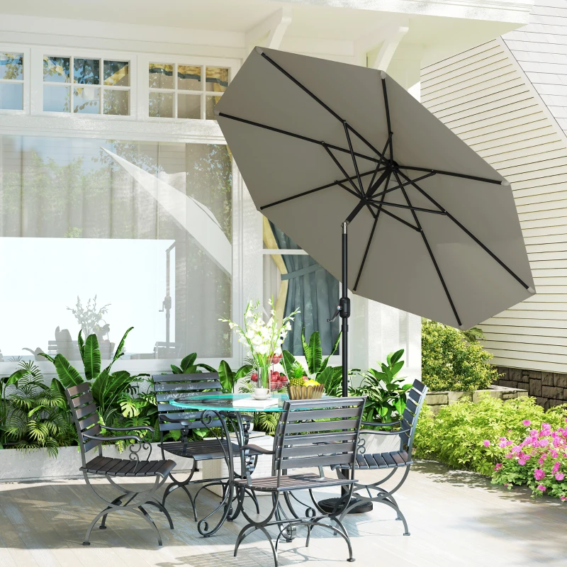 Best 2.6M Garden Parasol Umbrella with Tilt and Crank, Outdoor Sun Parasol Sunshade Shelter with Aluminium Frame, Light Grey - Image 2
