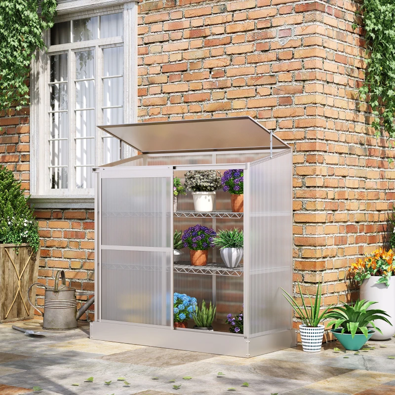 Best 3 Tier Greenhouse Garden Outdoor Cold Frame Plant Flower Growth Transparent Polycarbonate Board Openable Roof Sliding Door w/ Foundation 131L x 58W x 140H cm - Image 2