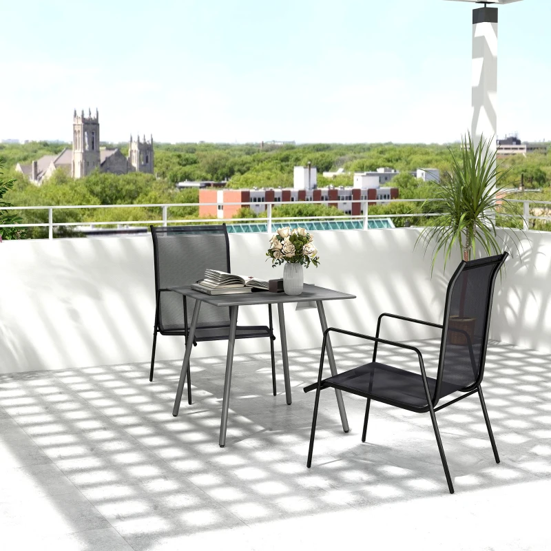 Best Square Garden Table with Slat Top, Steel Frame, Outdoor Table for 4 Person, 80 x 80 x 74 cm, Grey - Image 2