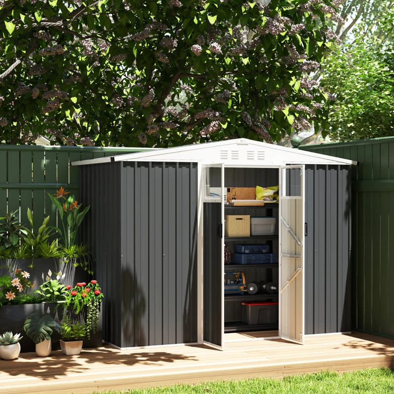Best 8 x 4 ft Metal Garden Shed, Garden Storage Shed with Window, 4 Vents and Lockable Door, Waterproof Galvanised Steel Tool Storage Shed, Dark Grey - Image 8