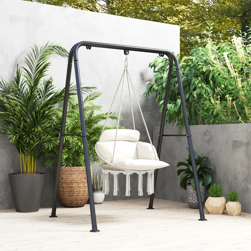 Best Hanging Chair Outdoor Hammock Chair with Soft Cushion, Cotton Rope Boho Style Swing Chair, Hanging Garden Swing Seat for Indoor Outdoor, Cream White - Image 8