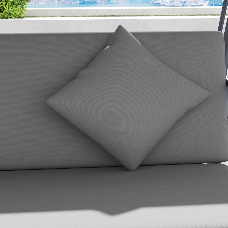 Best Outdoor 2-in-1 Swing Chair Lounger 3 Seater Garden Swing Seat Bed Convertible Tilt Canopy W/ Cushion, Light Grey - Image 9