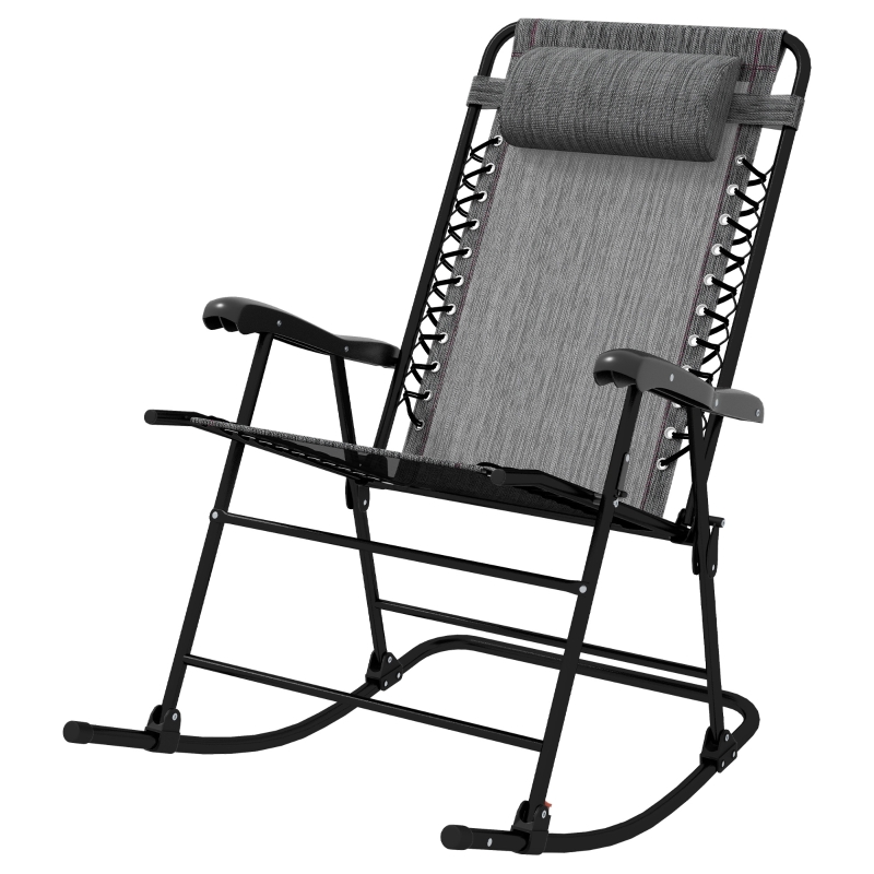 Best Folding Rocking Chair Outdoor Portable Zero Gravity Chair w/ Headrest Grey - Image 11