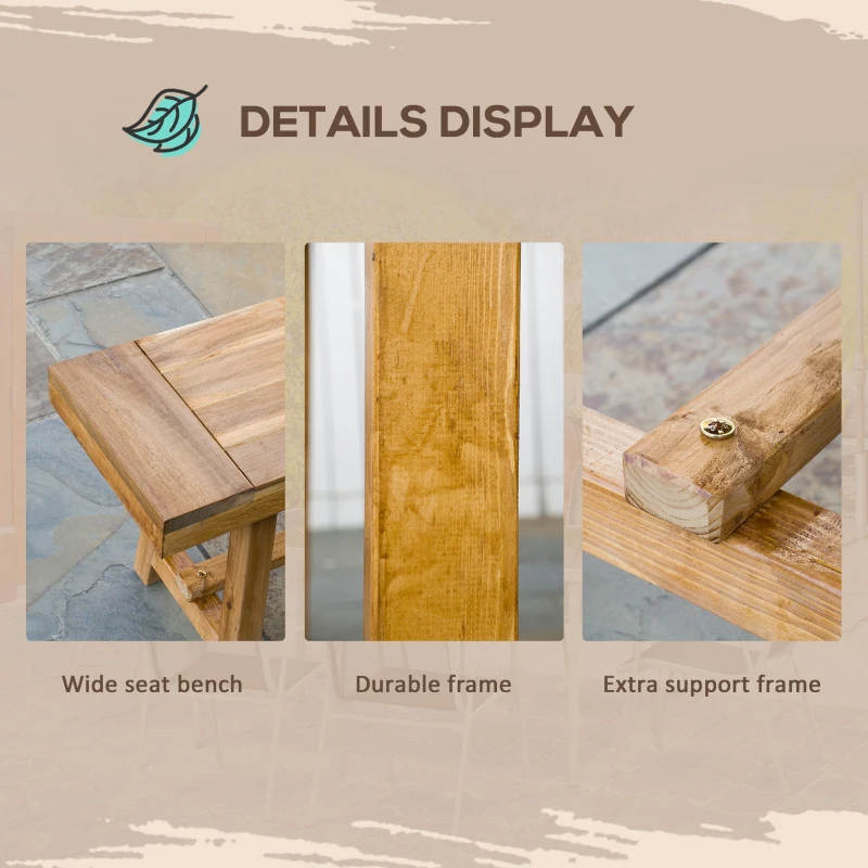 Best 3 Pieces Picnic Bench Set with Table and 2 Benches, Acacia wood Dining Trestle Beer Table and Seat, Natural Wood Finish - Image 6