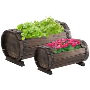 Best 2PCs 56L Wooden Planter Box Flower Plant Pot Outdoor Flower Beds Plant Box with Solid Wood Carbonized Colour