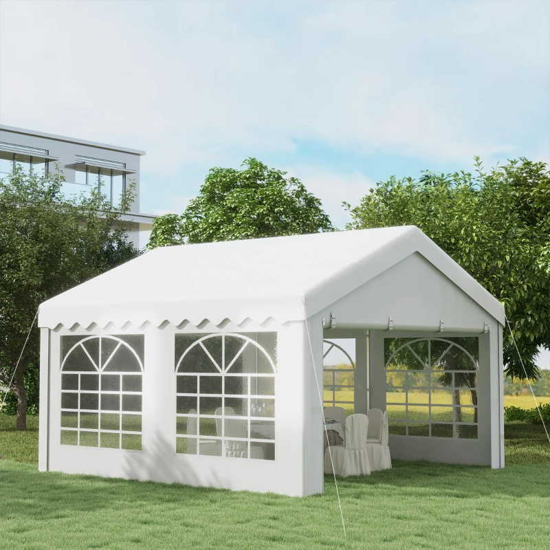 Best 4m x 4m Marquee Party Tent Wedding Canopy, Pop Up Gazebo with Sidewalls, Doors, Windows, Galvanised Garden Gazebo for Parties Events, White - Image 2