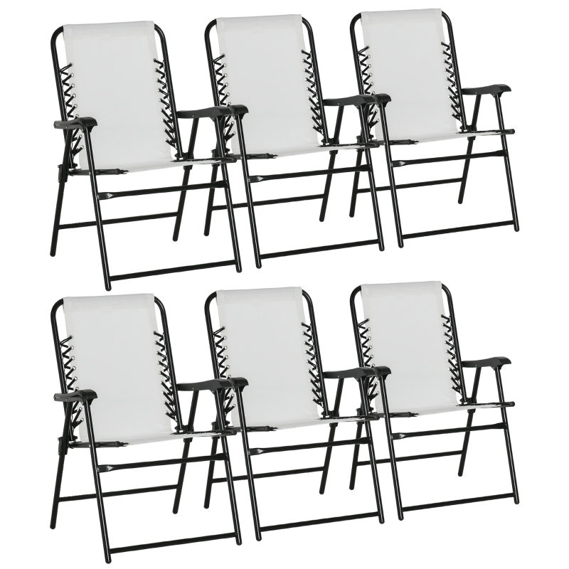 Best Set of 6 Patio Folding Chair Set, Garden Portable Outdoor Chairs with Armrest and Breathable Mesh Fabric Seat and Backrest, for Camping, Beach, Deck, Lawn, Cream White - Image 11