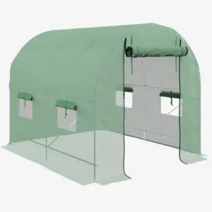 Best Walk-In Garden Polytunnel Greenhouse with Steel Frame, PE Cover, Roll-Up Door and 4 Windows, 2.5 x 2m, Green