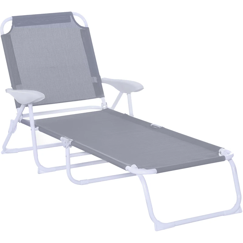 Best Foldable Sun Lounger, Outdoor 4 Level Adjustable Backrest Reclining Lounge Chair with Armrests for Patio, Garden, Grey