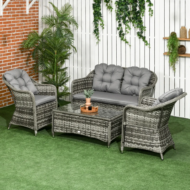 Best Four-Piece Rattan Sofa Set, with Glass-Top Table - Mixed Grey - Image 2