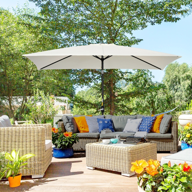 Best 3x2m Patio Parasol Garden Umbrellas Canopy with Aluminum Tilt Crank Rectangular Sun Shade Steel, Cream White - Image 10