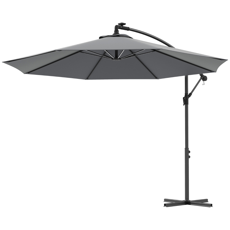 Best 3(m) Cantilever Parasol with Solar LED Lights, Garden Umbrella with Cross Base and Crank Handle, Hanging Offset Banana Sun Shade for Outdoor, Patio, Grey - Image 11