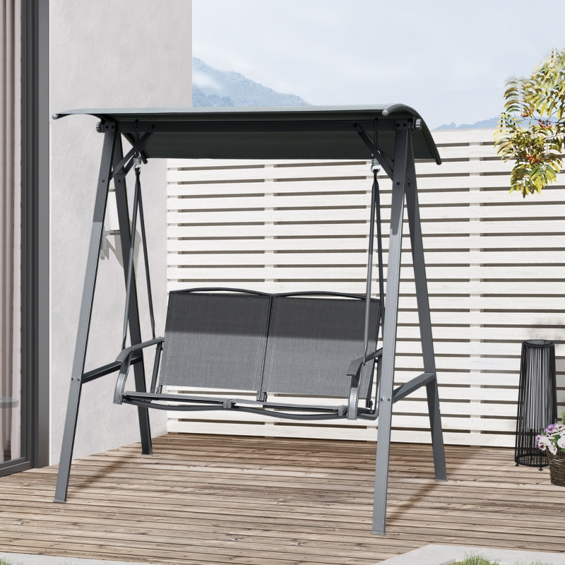 Best 2 Seater Garden Swing Seat Swing Chair, Outdoor Canopy Swing Bench with Adjustable Shade, Metal Frame and Texteline Seat, Dark Grey - Image 10