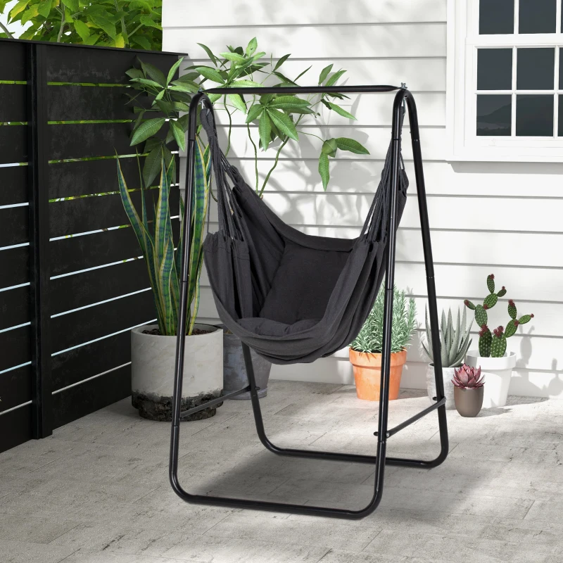 Best Hammock Chair with Stand, Hammock Swing Chair with Cushion, Dark Grey - Image 2