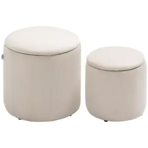 Best Modern Storage Ottoman with Removable Lid, Fabric Storage Stool, Foot Stool, Dressing Table Stool Side Table, Set of 2, Cream White