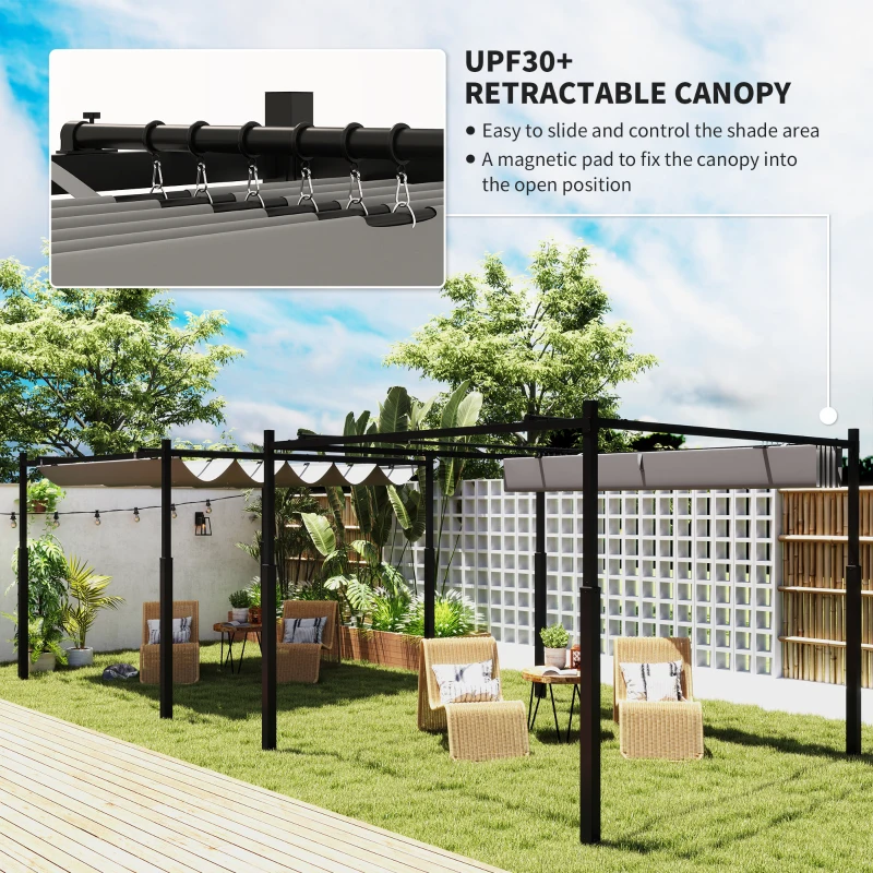 Best 3 x 3(m) Metal Pergola with Retractable Roof and Magnetic Fixture, Outdoor Gazebo Garden Pergola Kit Sun Shade Canopy, UPF30+, 80mm Metal Column, Grey - Image 4